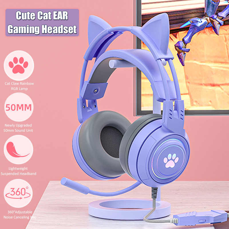 Pc Gaming Pink - Casque de jeu d'oreille de chat